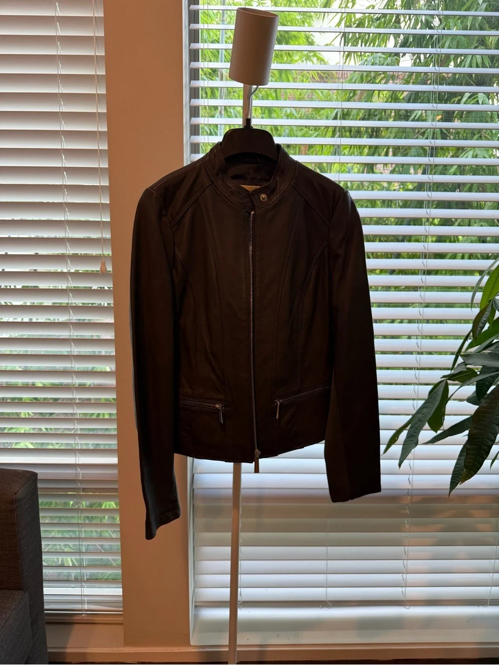 Michael Kors Black Leather Bomber Jacket